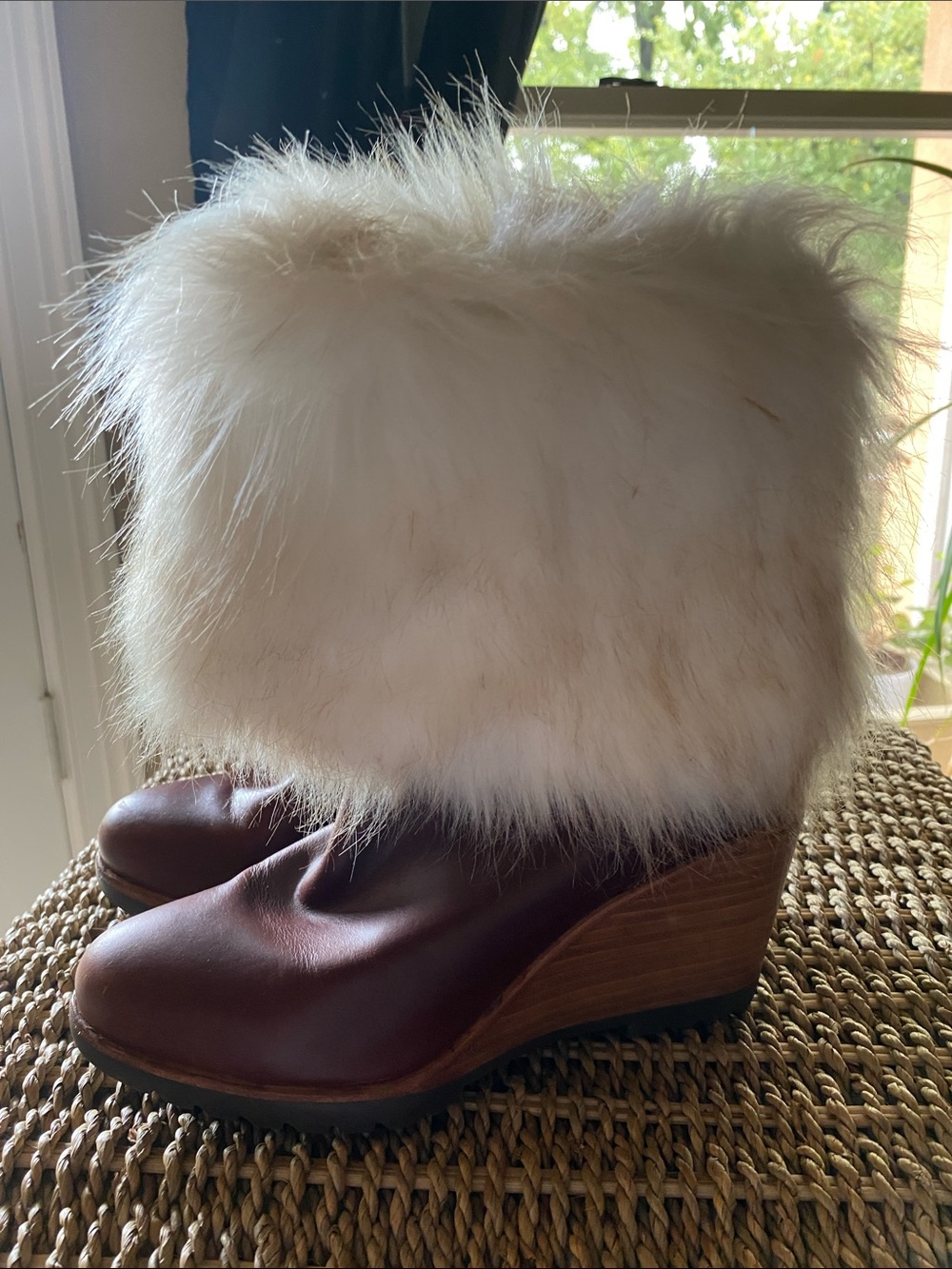 Sorel Joan of Arctic Wedge Boots Brown Leather Faux Fur SZ 7